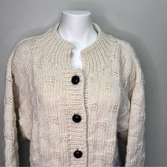 Vintage Handknit Cream & Blue Cardigan Cottagecore - Picture 4 of 16